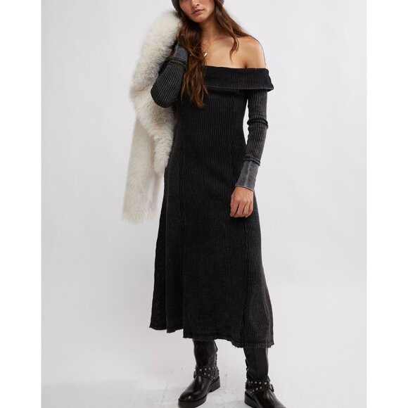 FREE PEOPLE Monty Midi Dress / Washed Black - Picture 5 of 7